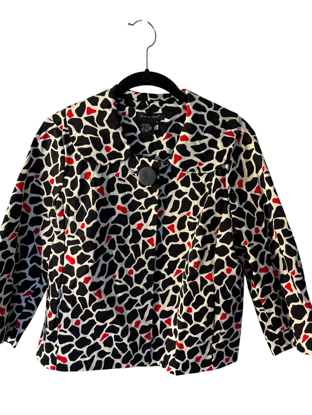 Bold Black & White Giraffe Print Jacket with Red Accents - Picture 2 of 6